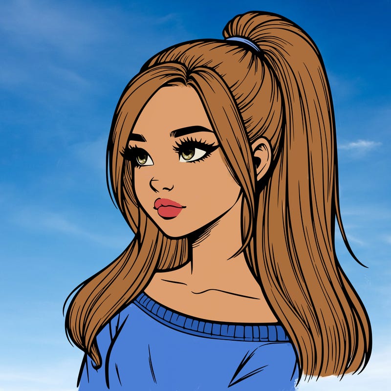 realistic girl with a high ponytail