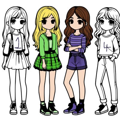 four girls standing together realistic