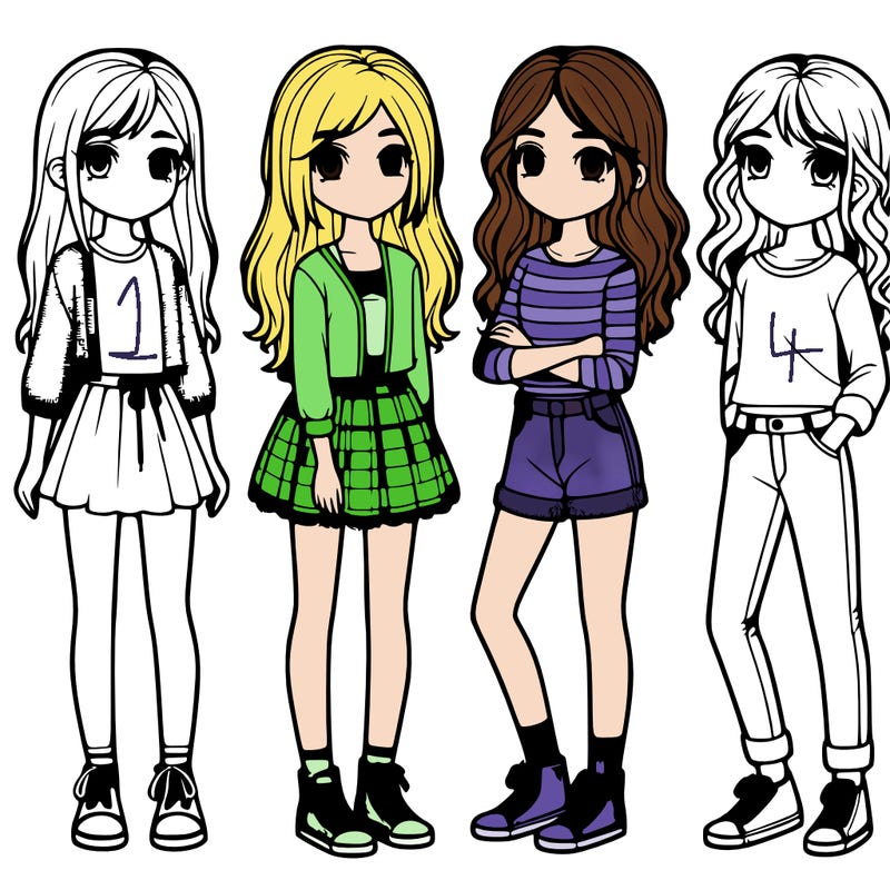 four girls standing together realistic