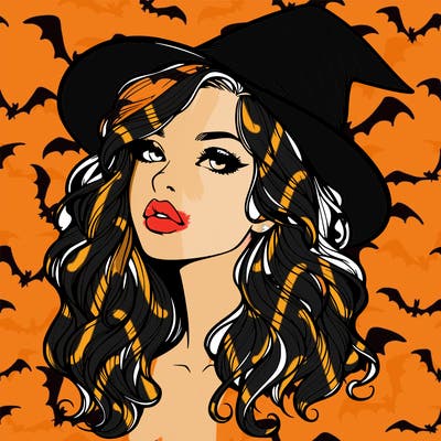 realistic witch girl with wavy hair and lips