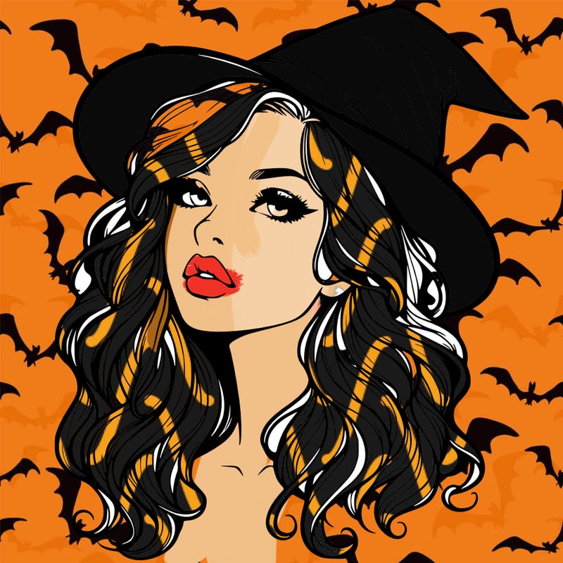 realistic witch girl with wavy hair and lips