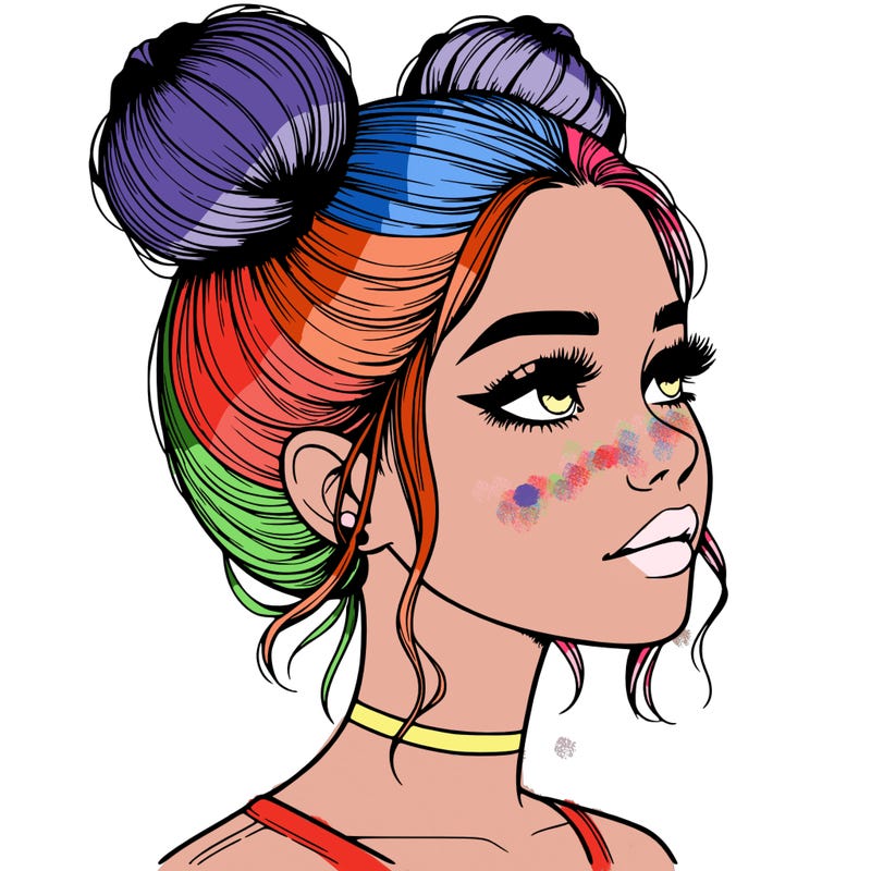 realistic girl with buns on the top of her head
