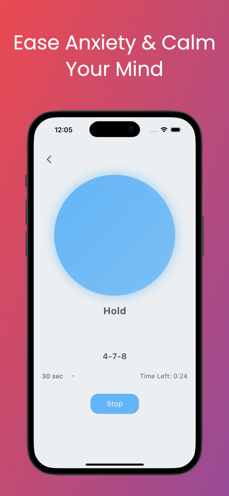box breathing coach - Interfaccia dell'app Coach Respirazione Quadrata che mostra una sessione guidata di respirazione 4-7-8 per alleviare l'ansia
