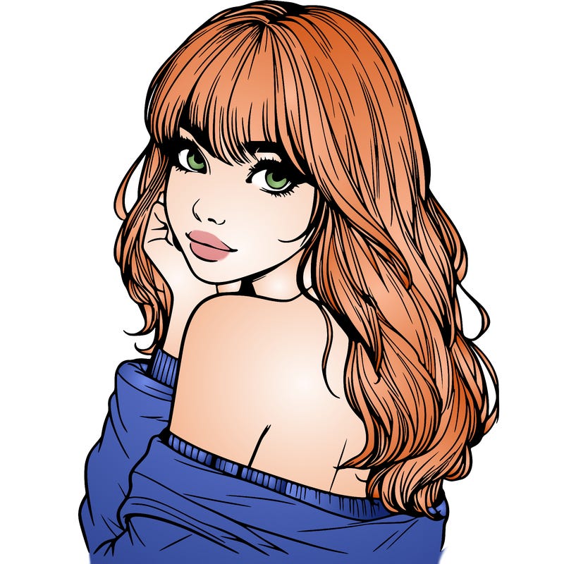 realistic girl with bangs looking over her shoulder