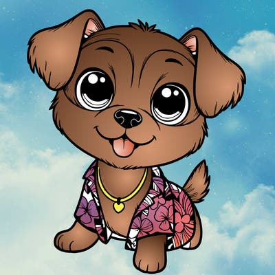 a cute dog with an hawaiian outfit realistic