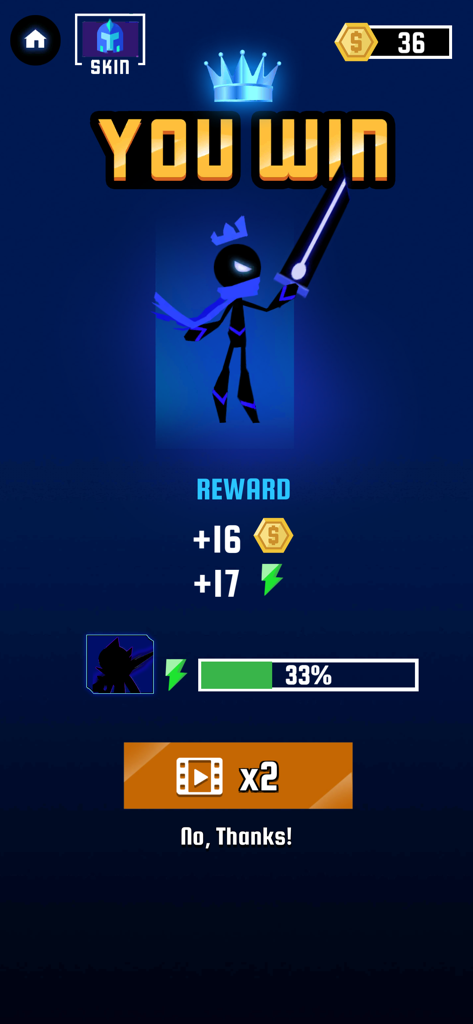 Hero Castle War: Tower Attack - Hero Castle War victory screen showing a ninja character and earned rewards