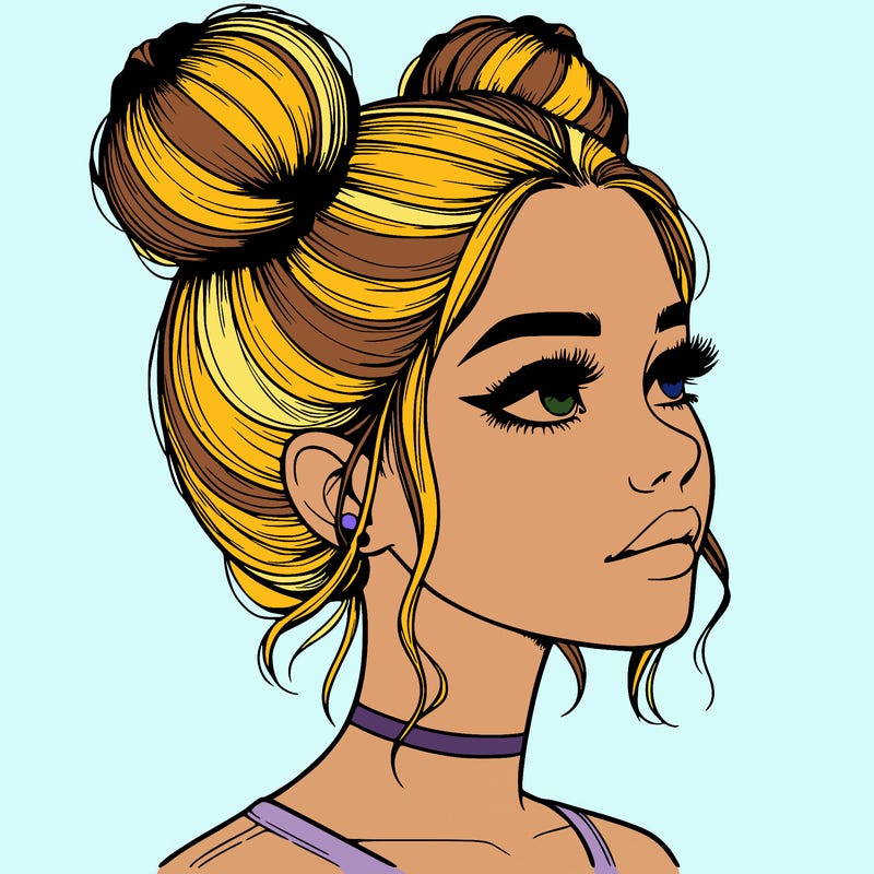 realistic girl with buns on the top of her head