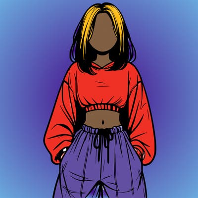 realistic girl faceless with baggy pants and a crop top