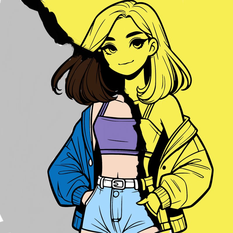 a realistic girl with a crop top and short shorts in an open jacket