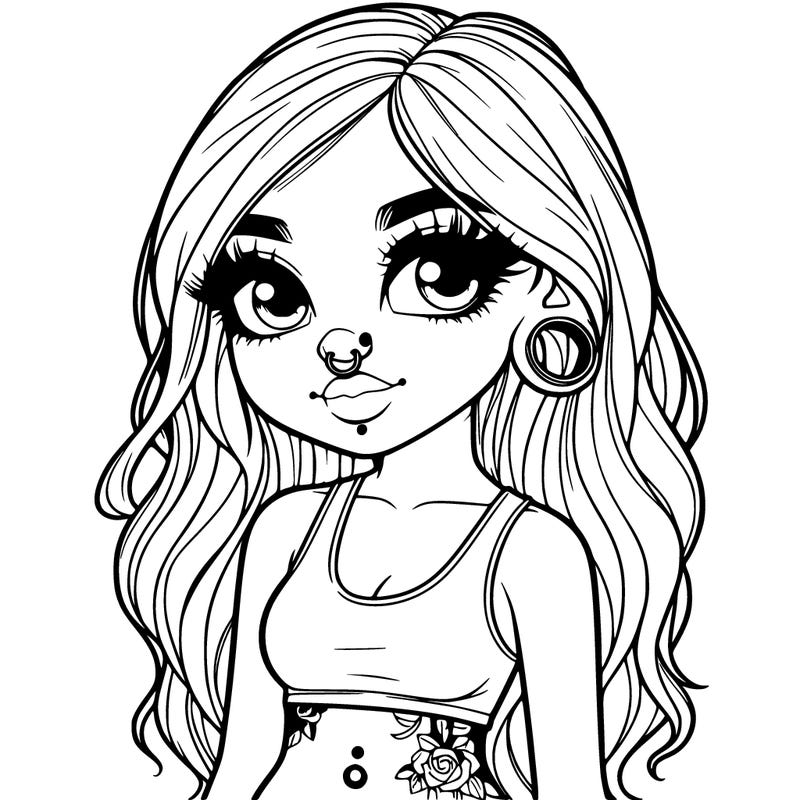 realistic girl with belly piercing and nose piercings
