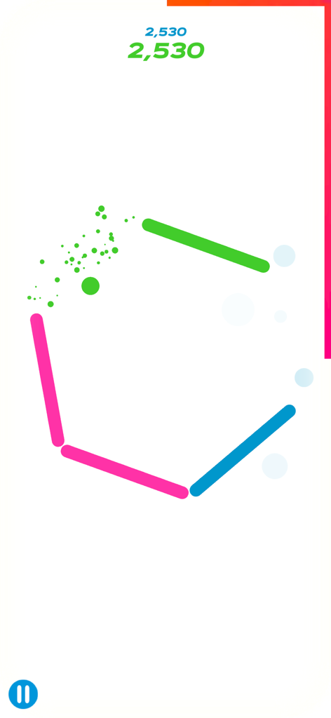 Gameplay screenshot of the Sphero Play app showing a polygon brick breaker game where the robot acts as a controller.