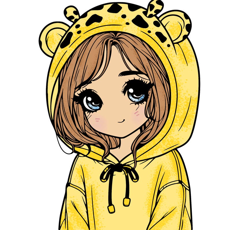 a shy pretty girl portrait wearing giraffe hoodie