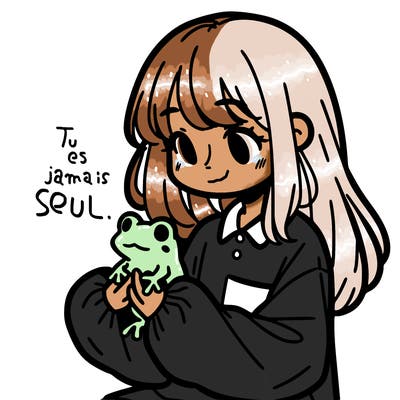 girl with long hair and a oversized shirt. and she is holding a frog