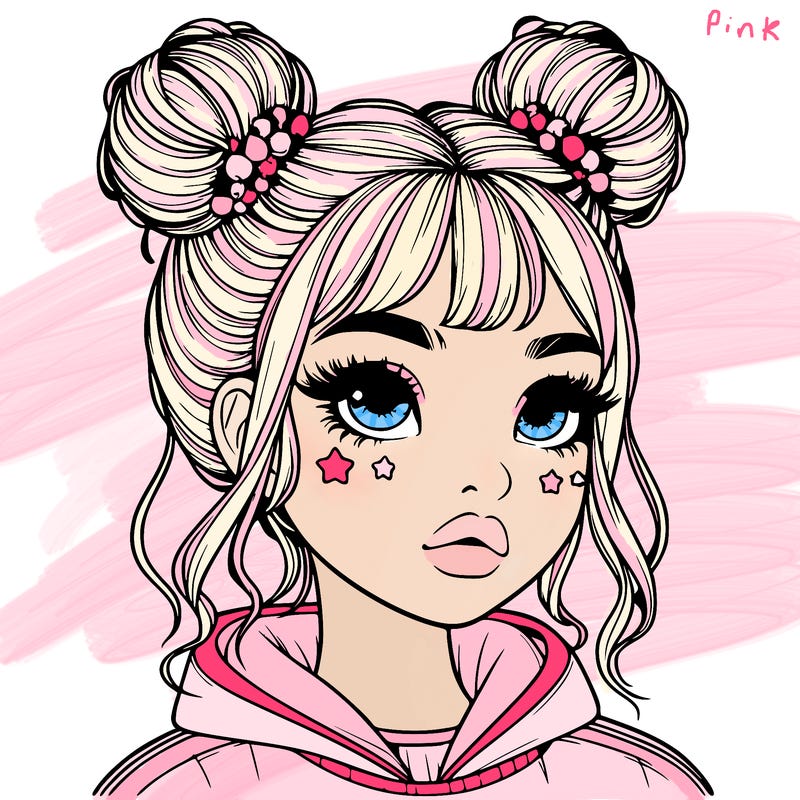 realistic girl with space buns