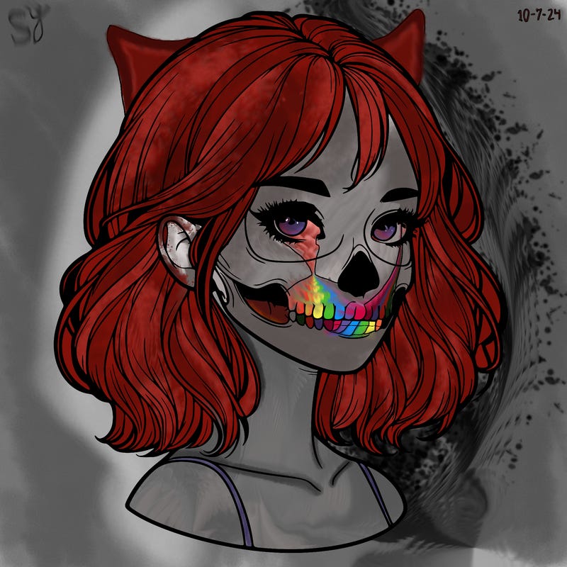 realistic girl with skull