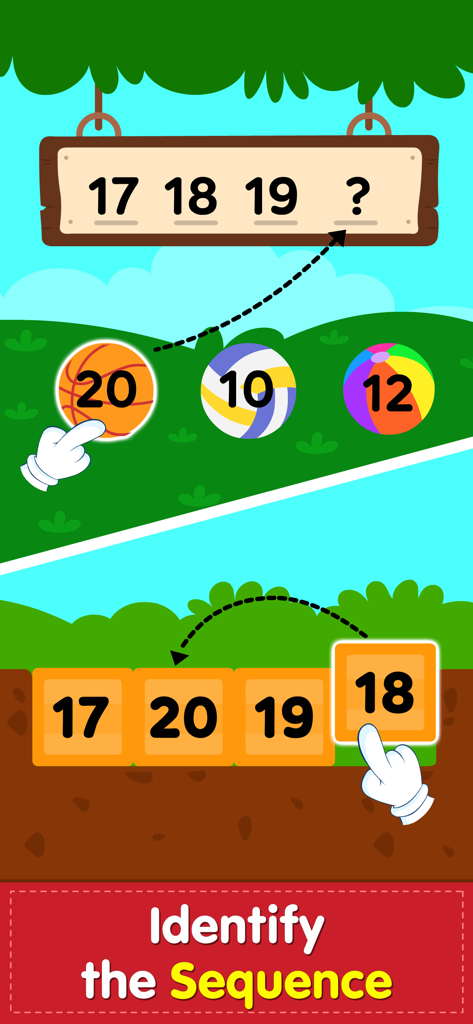 123 Number Math Games for Kids - Un juego de matemáticas educativo para niños para identificar y completar secuencias de números del 17 al 20