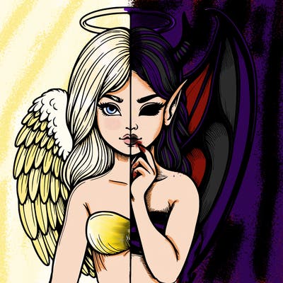 realistic angel half demon