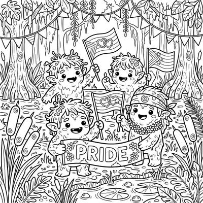 Dive into a world of joy and inclusivity with our unique Swamp Trolls Pride Month coloring page. These adorable, muddy trolls are ready to celebrate diversity, inviting you to add your brightest colors.
