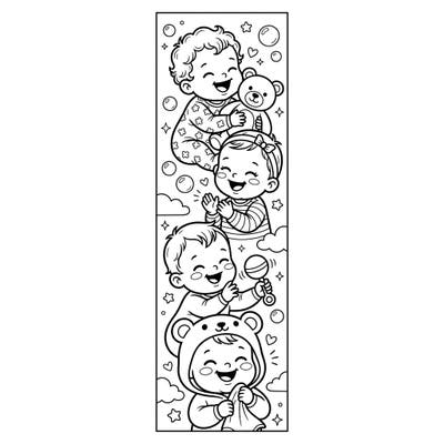 Dive into a world of pure happiness with this charming smiling babies bookmark coloring page. Each adorable infant is brimming with joy, ready for you to bring their expressions to life with your favorite colors.