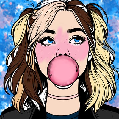 realististic girl blowing bubble -gum