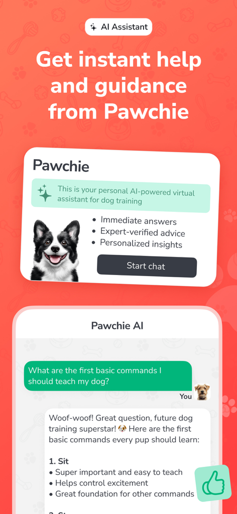 PawChamp - Dog Training & Care - AI assistant chat interface in the PawChamp dog training app