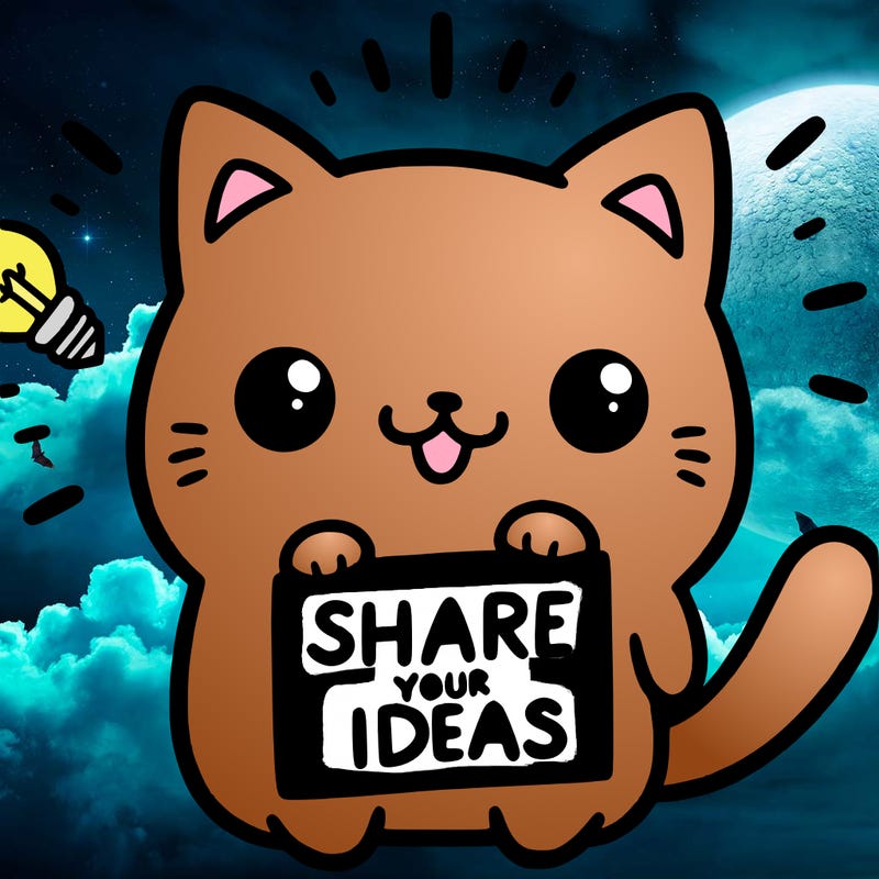 a cute cat saying share your ideas