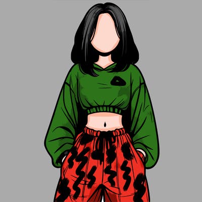 realistic girl faceless with baggy pants and a crop top