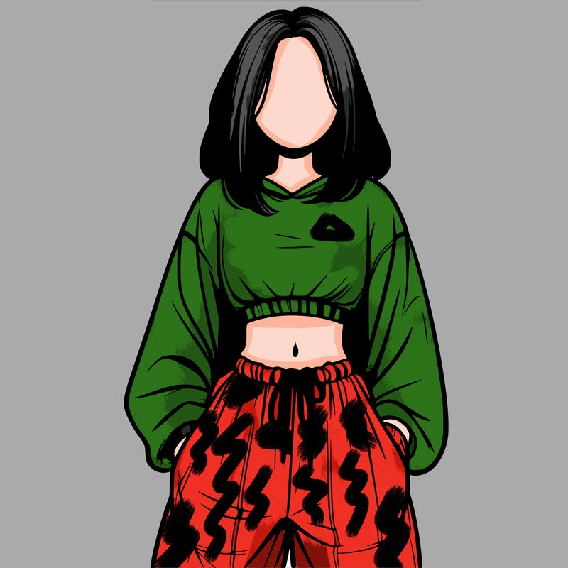 realistic girl faceless with baggy pants and a crop top