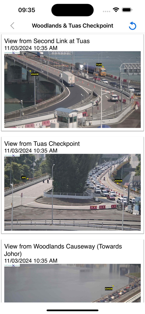 SG Traffic Cameras & Updates - Live traffic camera feeds for Woodlands and Tuas checkpoints in Singapore.