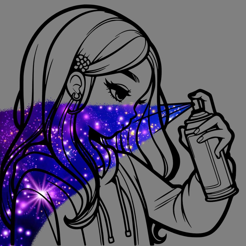 a realistic girl spray painting