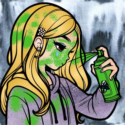 a realistic girl spray painting