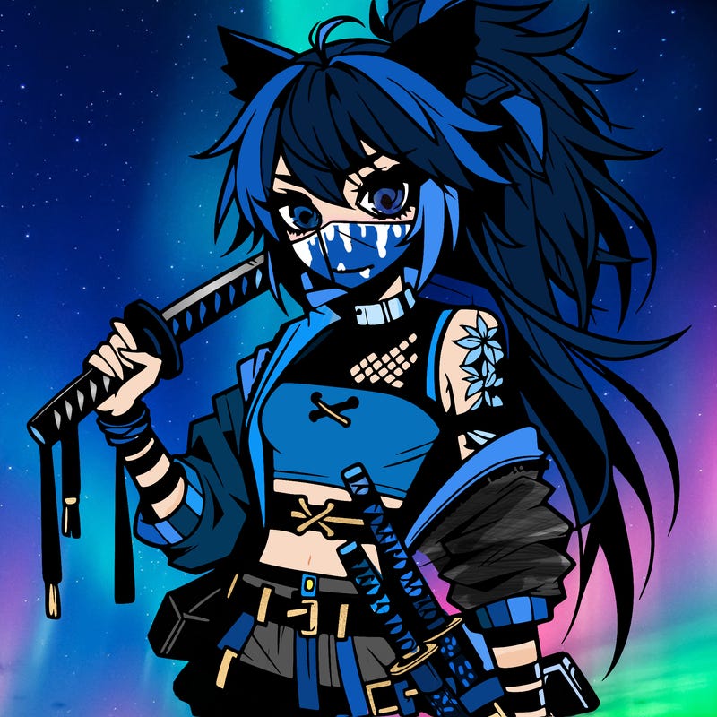 gorgeous edgy anime girl with a ninjato in one hand