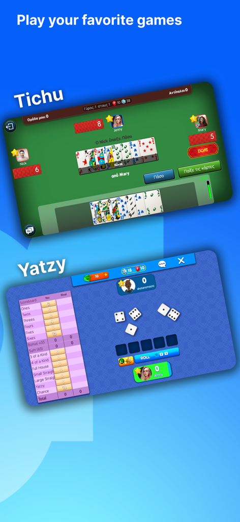 Oberfläche von Zoo.gr mit Tichu- und Yatzy-Multiplayer-Spielen