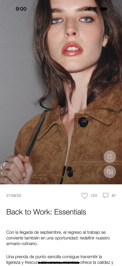 Écran mobile de l'application INET affichant un article d'actualité de mode intitulé Les essentiels du retour au travail.
