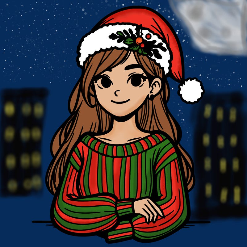 woman with sweater and christmas hat