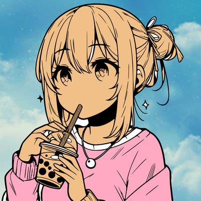 manga character drinking boba