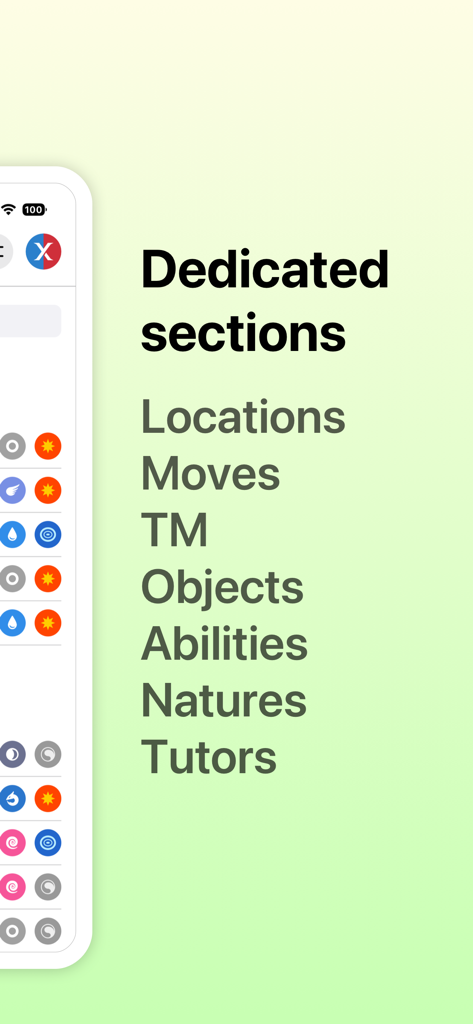 ProDex - Complete Game Guide - Interface do aplicativo ProDex destacando seções dedicadas para locais de Pokémon, movimentos e habilidades