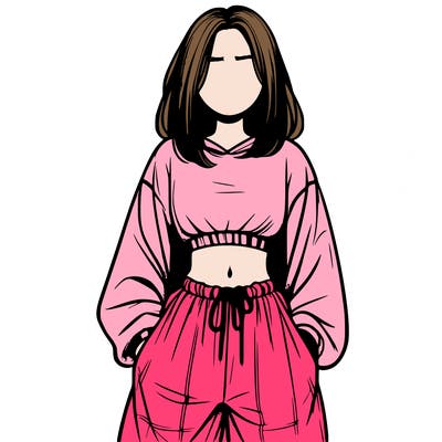 realistic girl faceless with baggy pants and a crop top