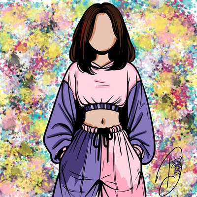 realistic girl faceless with baggy pants and a crop top