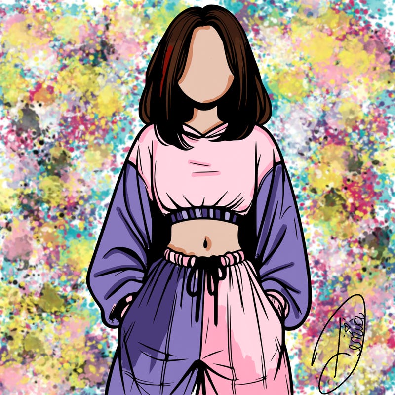 realistic girl faceless with baggy pants and a crop top