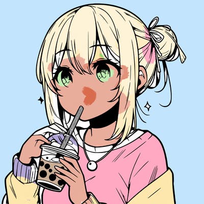 manga character drinking boba