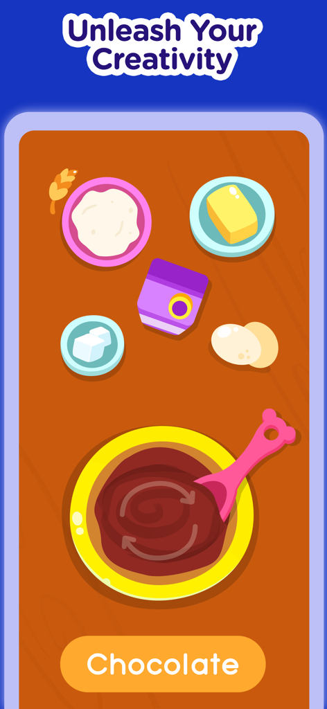Piggy Panda: Learning Games - A digital baking activity for kids showing ingredients and a bowl of chocolate.