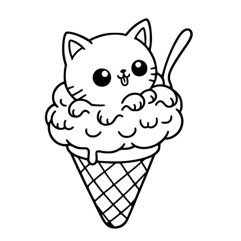 ice cream cone with cat as ice cream