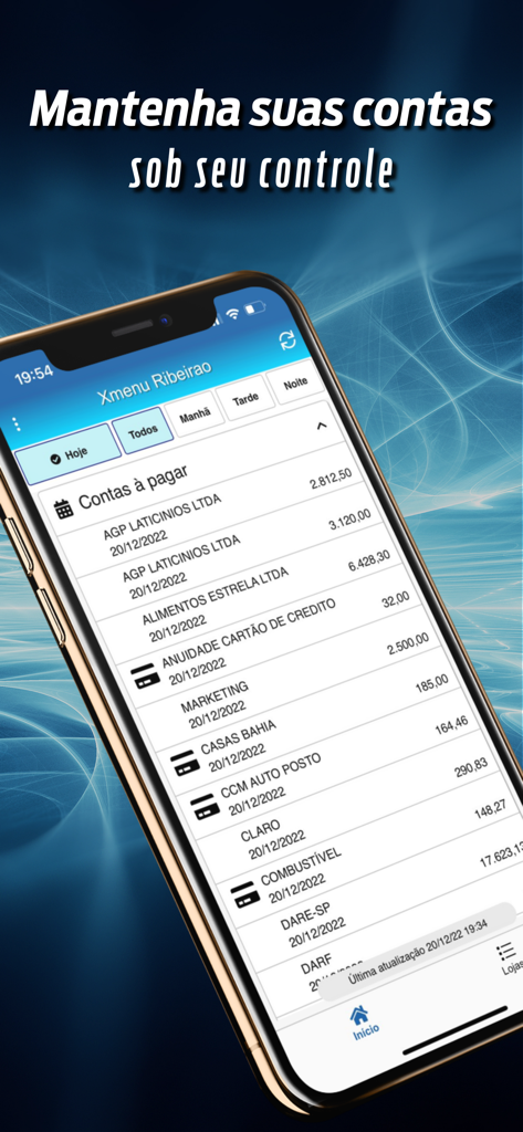Smartphone screen of the NetLive app showing a list of accounts payable and business expenses for a hospitality business.