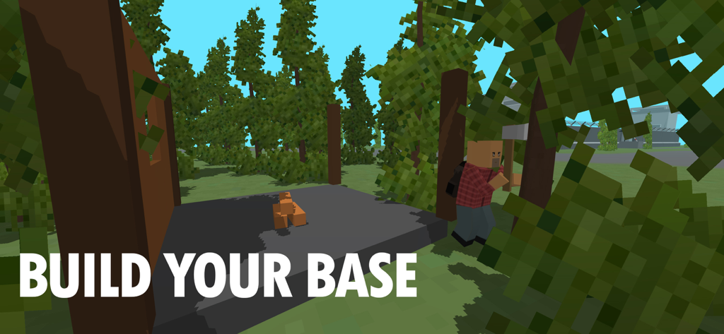 Character building a wooden base in a low poly zombie survival game