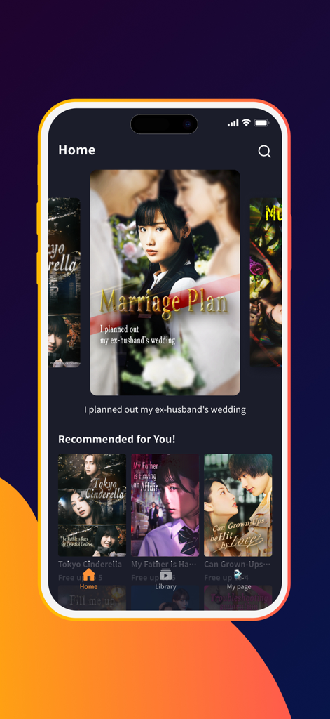 BUMPiNT app home interface featuring short drama series like Marriage Plan and Tokyo Cinderella