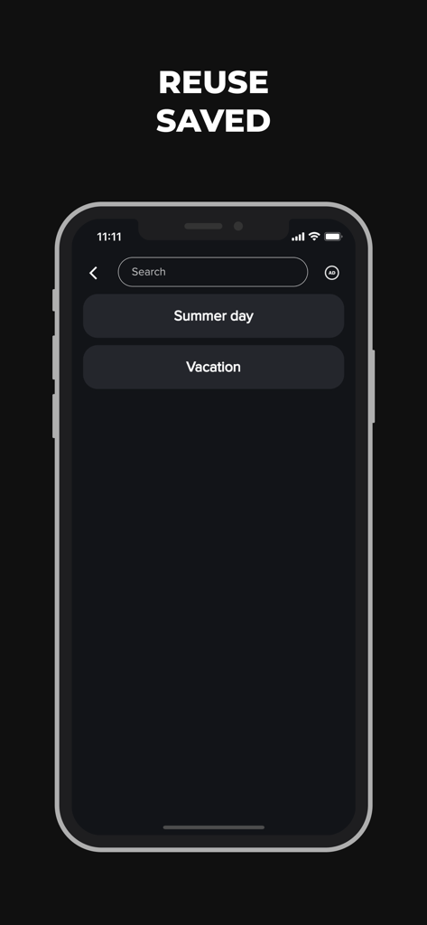 Daily Routine Planner App - Minimalist dark mode interface of a daily routine planner showing saved schedule templates for easy reuse