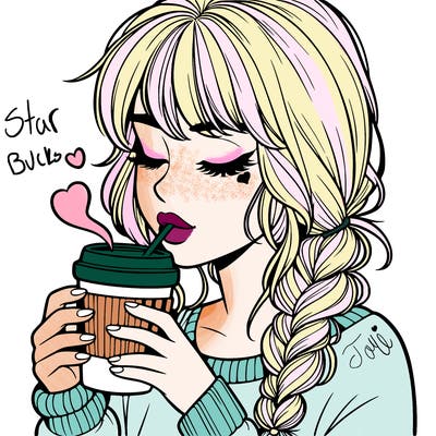 realistic girl drinking coffee