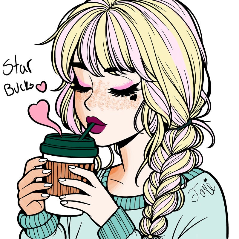 realistic girl drinking coffee