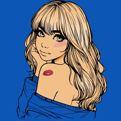 realistic girl with bangs looking over her shoulder